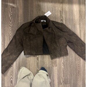 WeWoreWhat Patina Cropped Blazer Jacket Brown XS Vegan Leather Moto